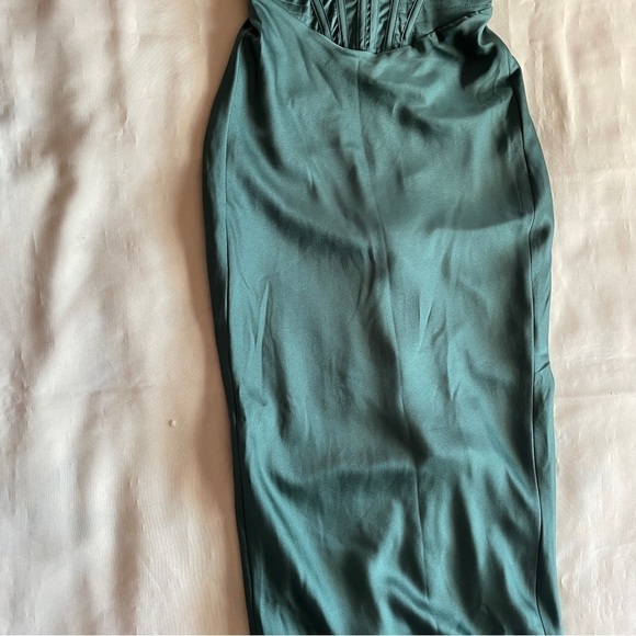 NEW! House of CB- Green Forest Charmaine Corset Maxi Dress Silk Satin Size XS - Picture 5 of 10